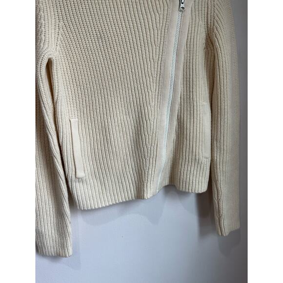 Athleta Asymmetrical Zip Sweater Merion Wool Cream Cozy Warm Size Small - Picture 3 of 10